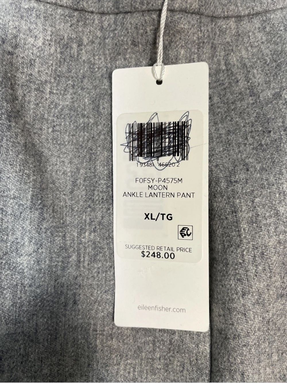 Eileen Fisher Moon Soft Wool Flannel Ankle Lantern Pant Grey Size XL NWT $248 - Picture 4 of 7